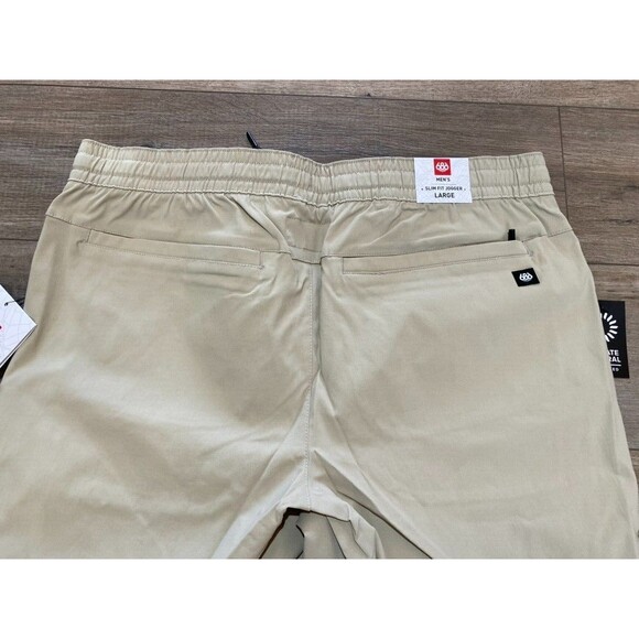686 Everywhere Pant Mens L Stretch Beige Slim Jogger Zipper Pockets Drawstring - Picture 8 of 9
